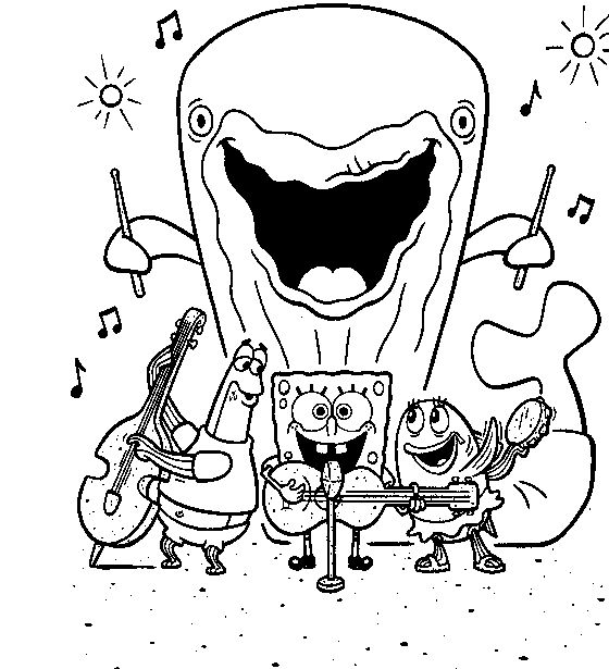 Spongebob's music band coloring page