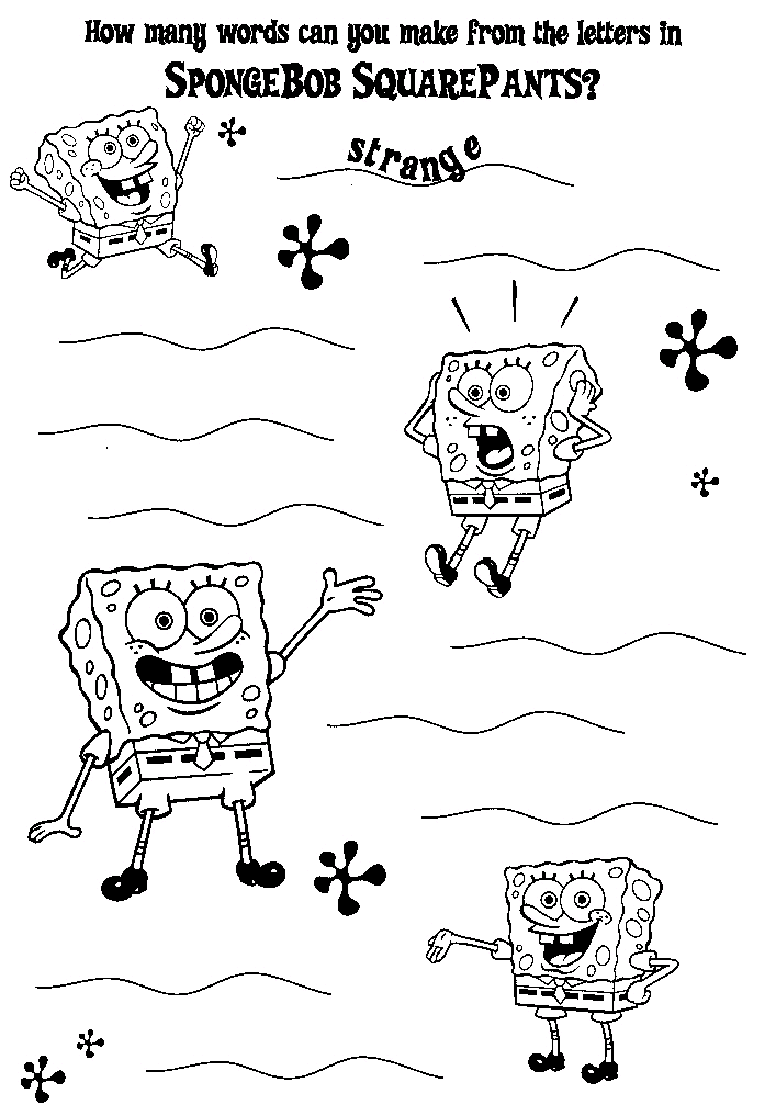 Spongebob word game coloring page
