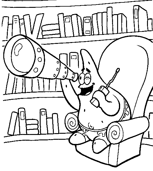 Patrick with a telescope coloring page