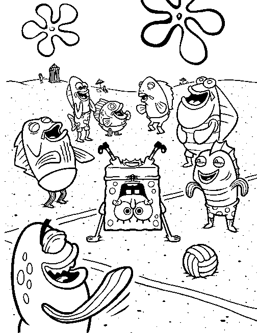 Spongebob playing on the beach coloring page