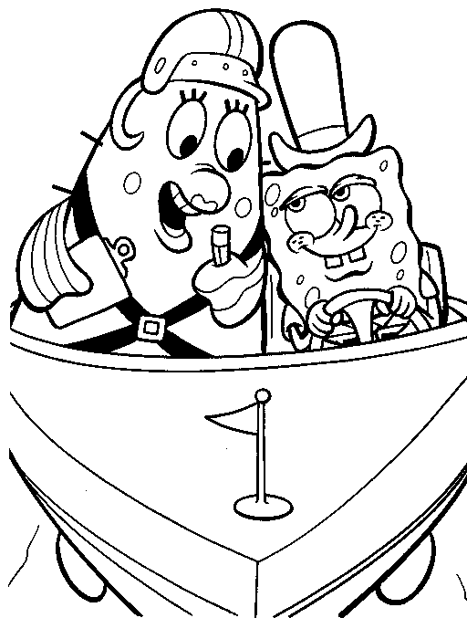 Spongebob in a raceboat coloring page
