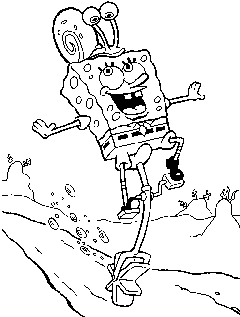 Spongebob with Gary on his head coloring page