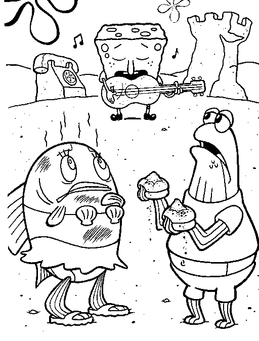 Spongebob playing the guitar coloring page