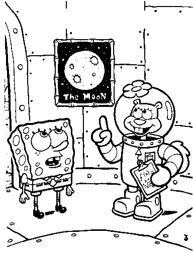 Spongebob and Sandy to the moon coloring page