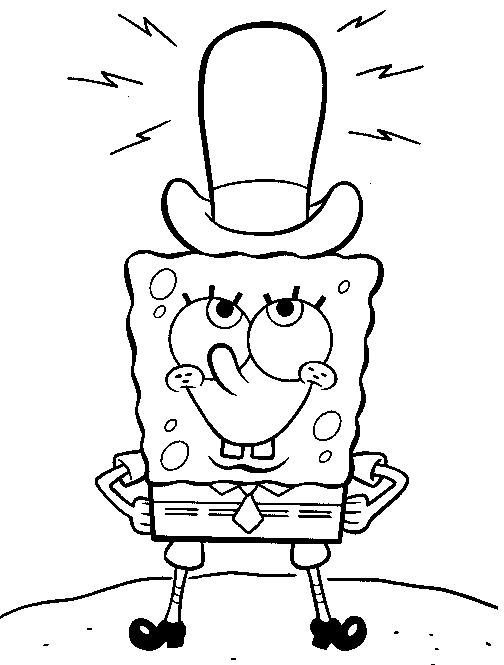 Spongebob with a big hat coloring page