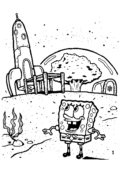 Spongebob and a space shuttle coloring page
