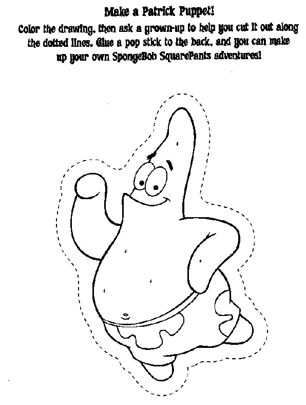 Patrick stick puppet coloring page